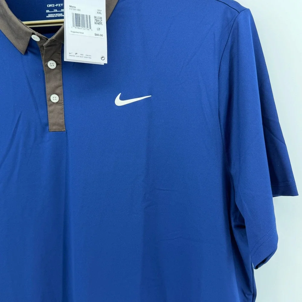 $80 NEW Nike Mens XXL Dri-FIT Tour Golf Polo Shirt Blue Brown Short Sleeve